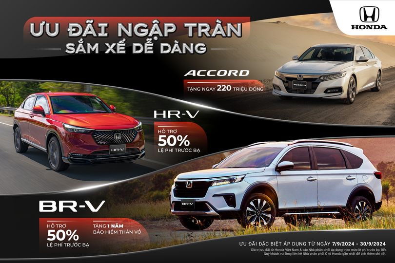 Chương trình khuyến mại tháng 9 dành cho các dòng xe nhập khẩu Honda BR-V, Honda HR-V và Honda Accord